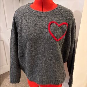 Gray Sweater with Red Heart Accent